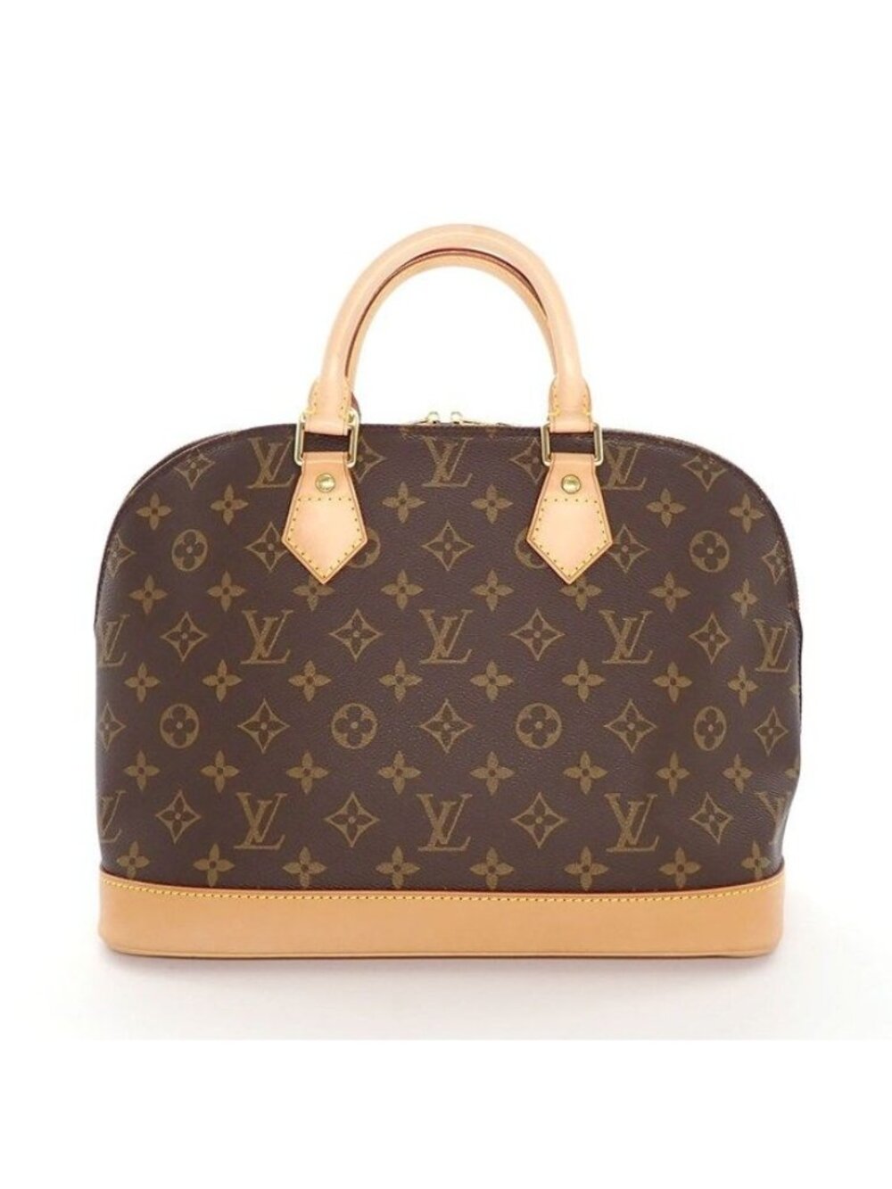 Louis Vuitton Handbag Alma PM Brown Monogram Canvas Vachetta Leather Gold